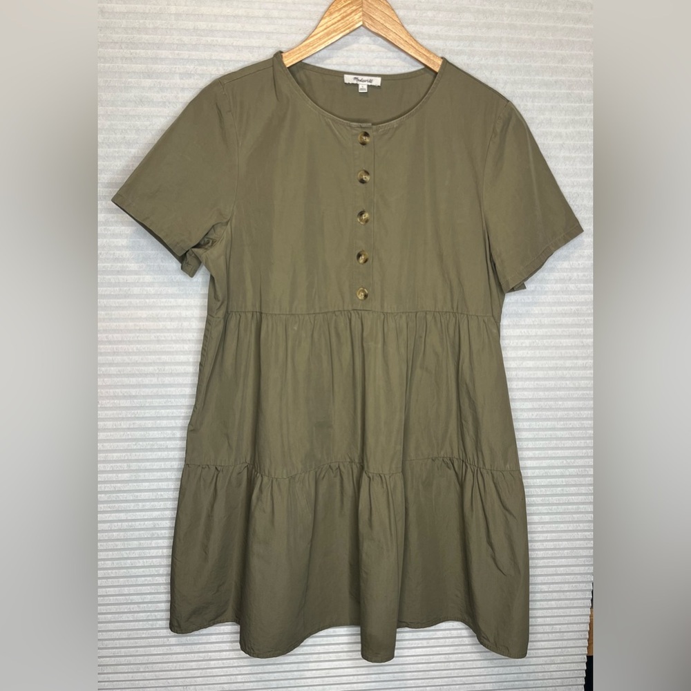 Madewell Olive Short-Sleeve Tiered Mini Dress